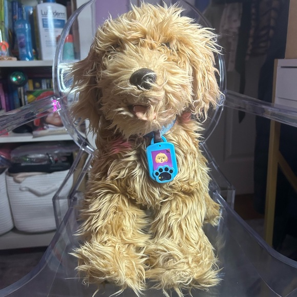 Interactive Plush Dog Toy with Blue Tag